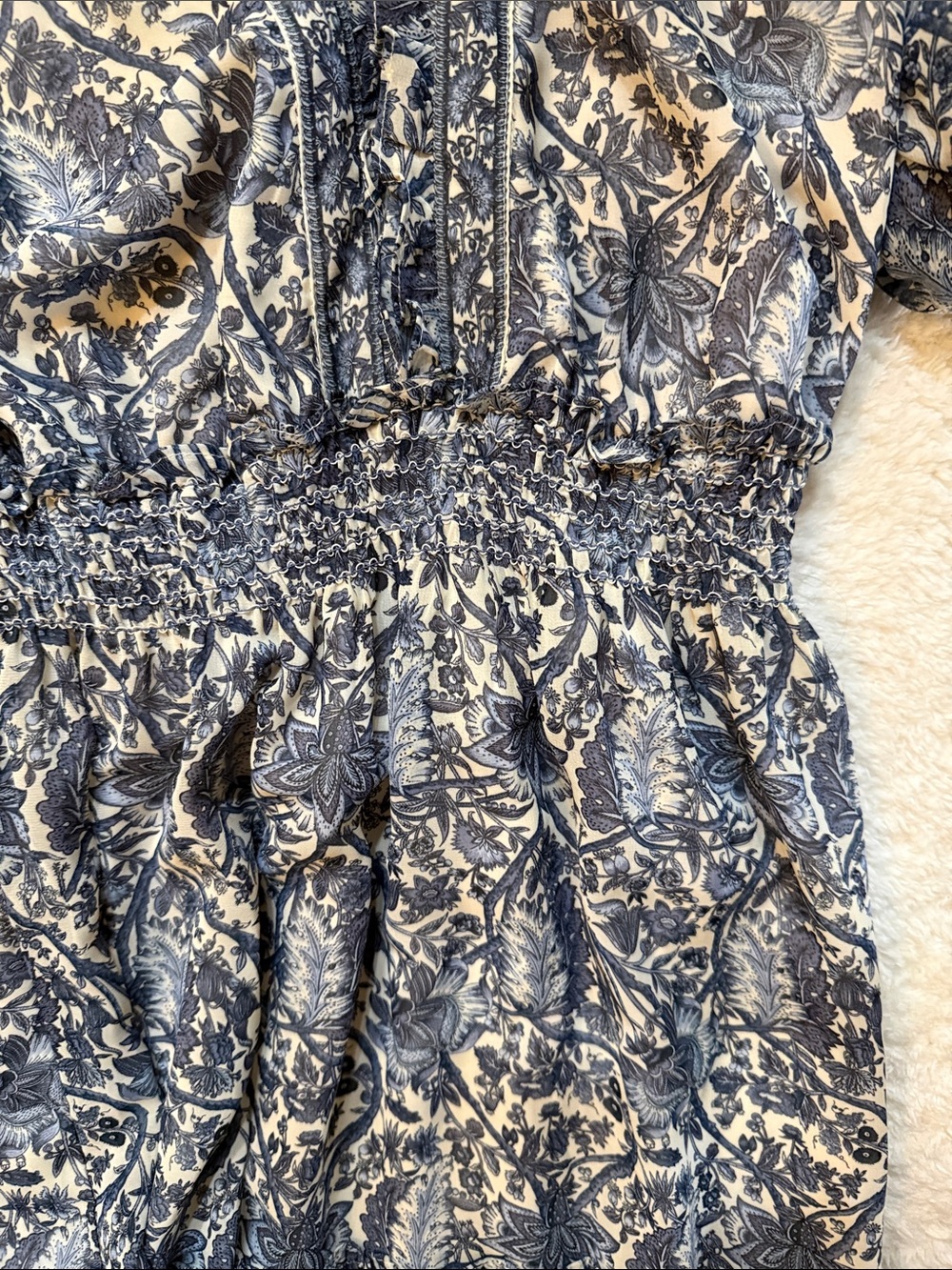 Max Studio London Blue Floral V‑Neck Puff Sleeve Tiered Maxi Dress - Picture 5 of 7